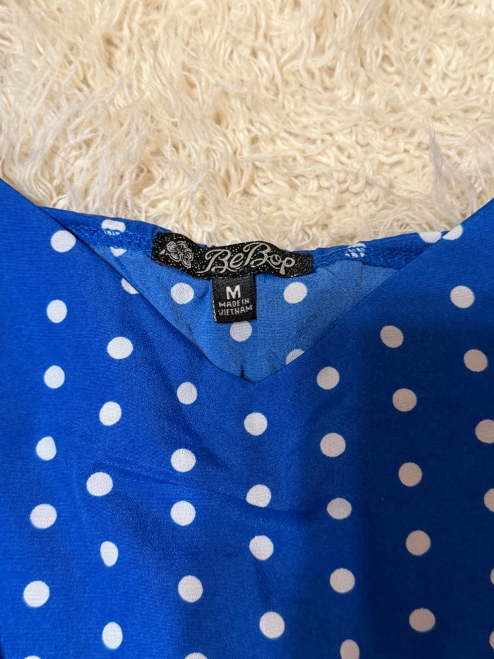 NWOT Women’s medium Bebop Blue Polka Dot & Stripe Dress - Picture 3 of 7